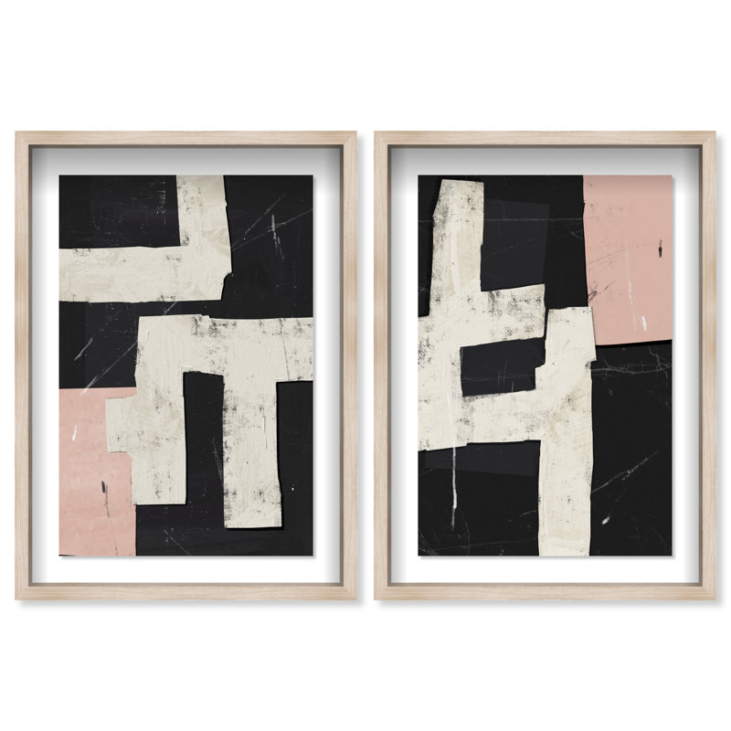 Placed together set Shadowbox Abstract Print by Oliver Gal, Black Frame, 10 x 15, 17"H x 25"W, Natural Oak Shadowbox