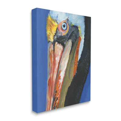 Au-410-Canvas " Bold Blue Pelican Portrait " by Jennifer Paxton Parker Painting Print