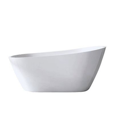 59 - Inch Freestanding Acrylic Bathtub With Gloss White Finish, Overflow, Luxury Soaking In Bathroom Bathing