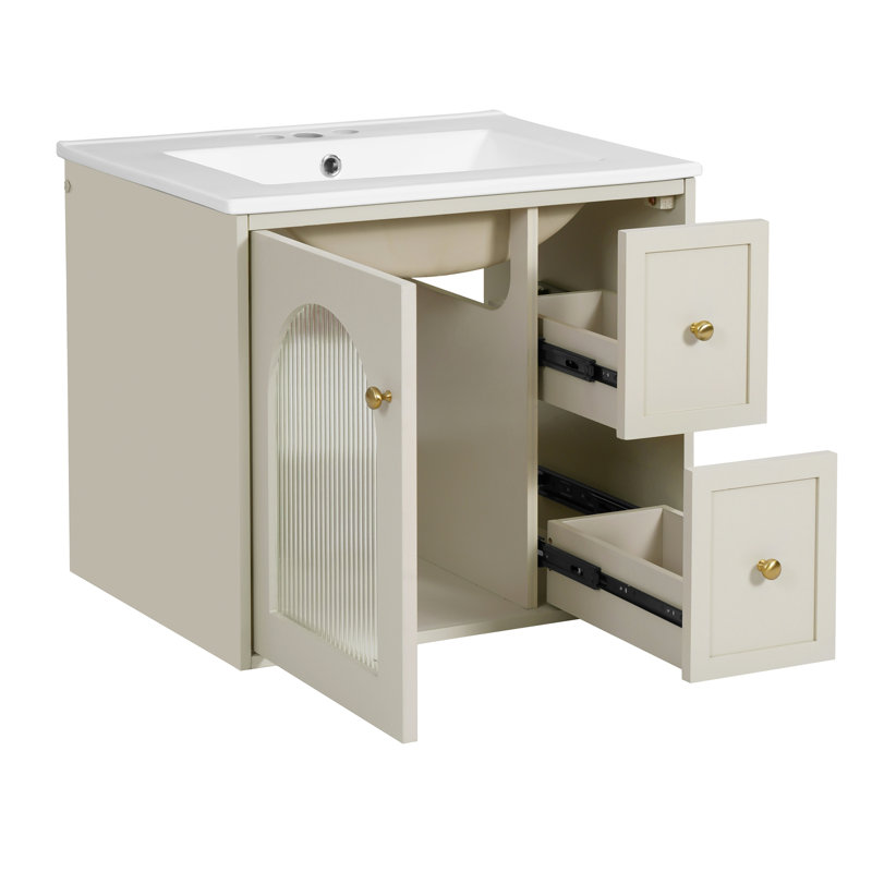 Ensemble de meuble-lavabo mural pour petit espace, Beige
