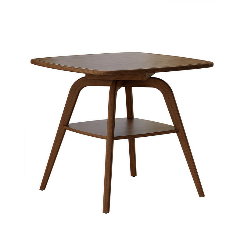 Table de salle à manger 29,5 po, table de cuisine en bois massif avec cadre en bois massif et plateau en placage, table de salle à manger compacte avec tablette de rangement pour petits espaces, noyer