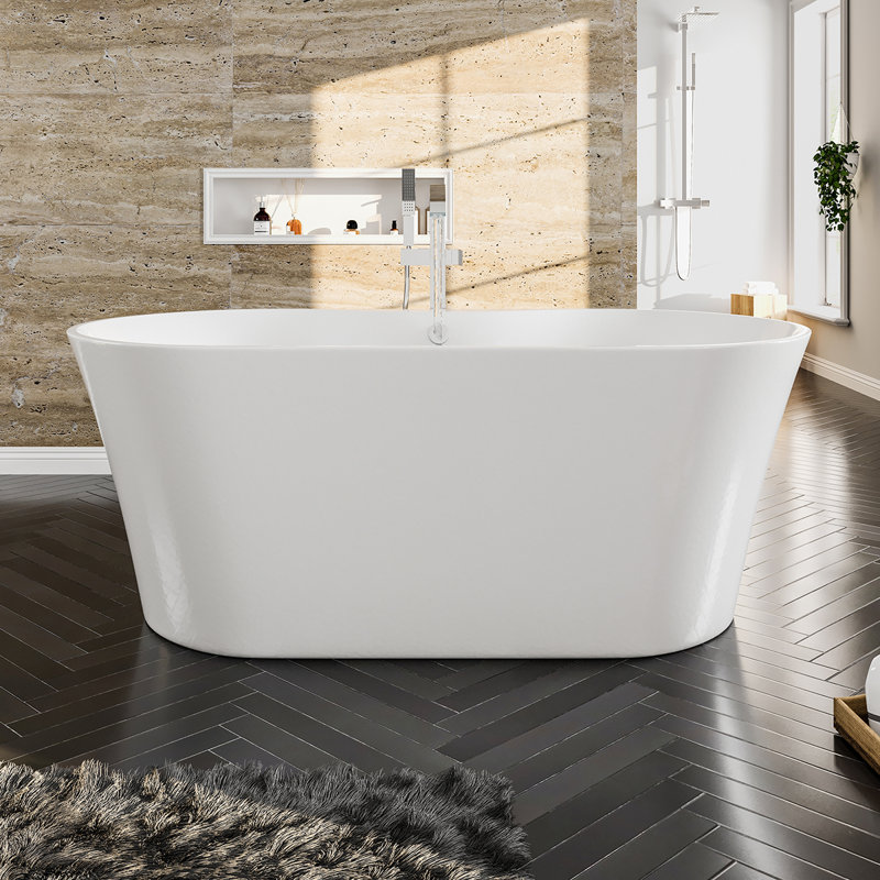 Baignoire autoportante ovale en acrylique blanc brillant 60 po Eviva Emely