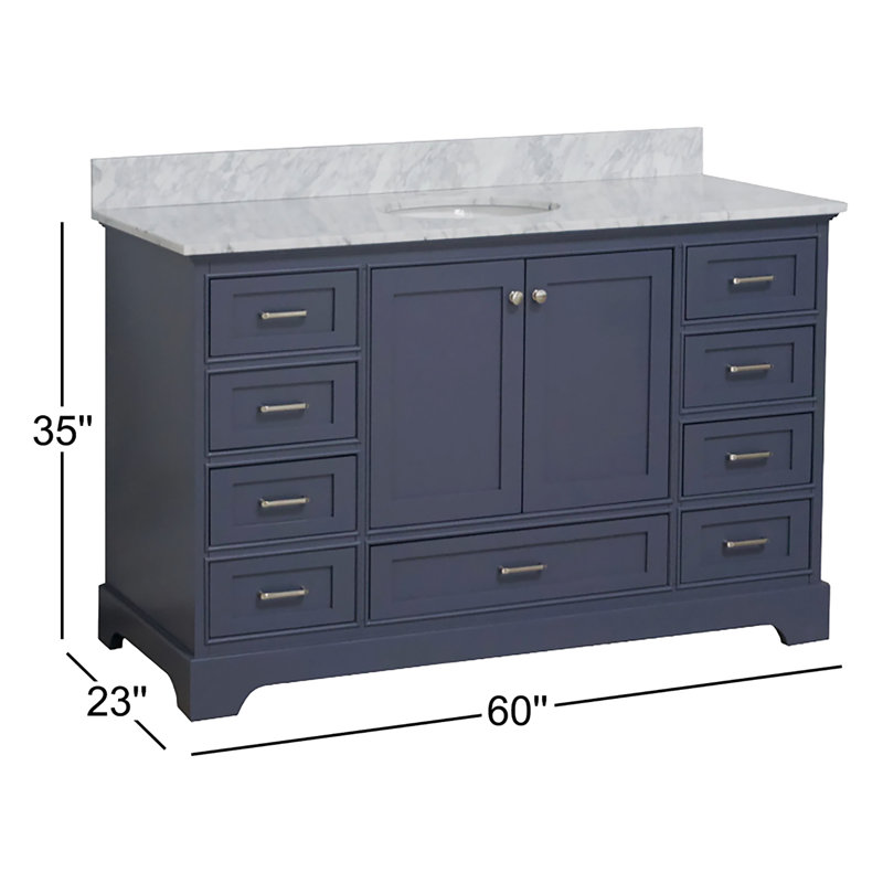 Ensemble de meuble-lavabo simple 60 po Larosa, Gris marine, Marbre de Carrare