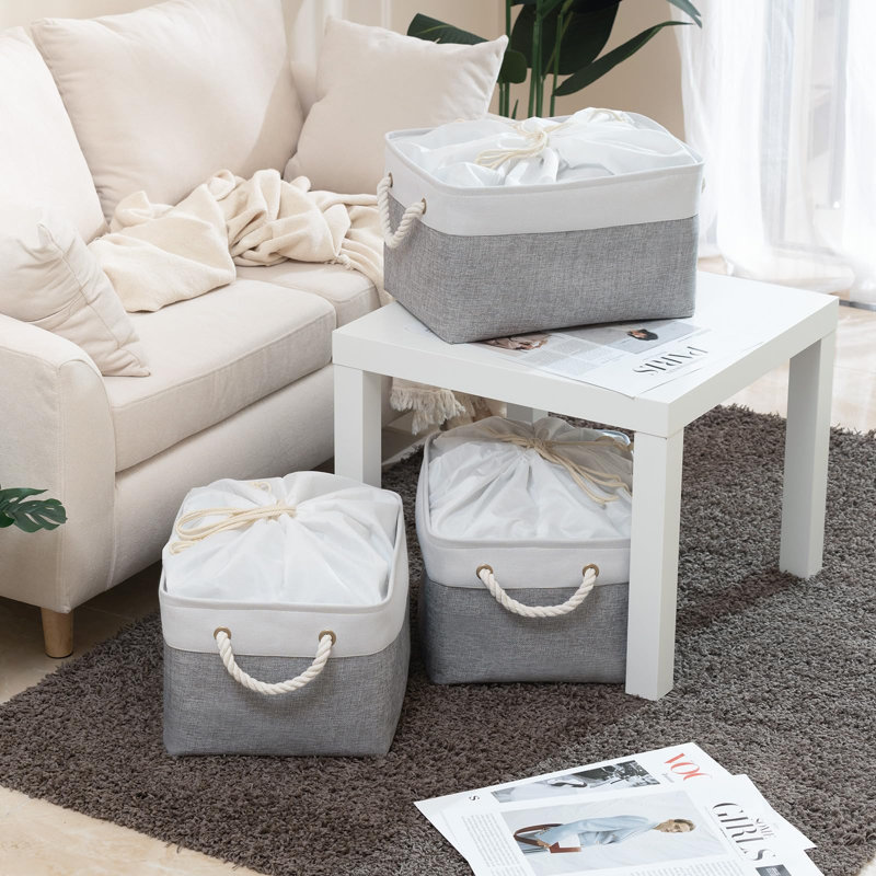 Longshore Tides Fabric Decorative Bin, White/Grey