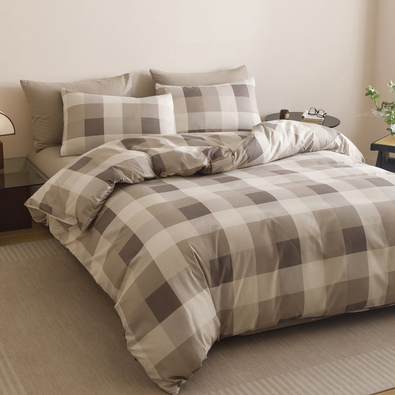 Grid Comforter Set Plaid Bedding Set 1 Checkered Comforter with Pillowcases, Full Comforter + 2 Standard Pillowcases