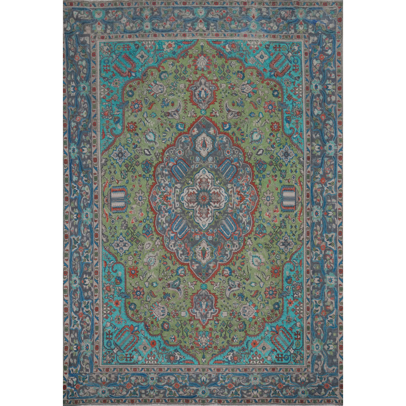 Tapis vert fait à la main vert 9 x 13