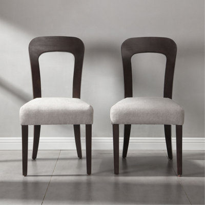 Dining Chairs Set Of 2, Upholstered Kitchen Side Chairs With Gray Fabric Seating Dark Brown Solid Rubber Wood Legs, 330 LBS Weight Capacity