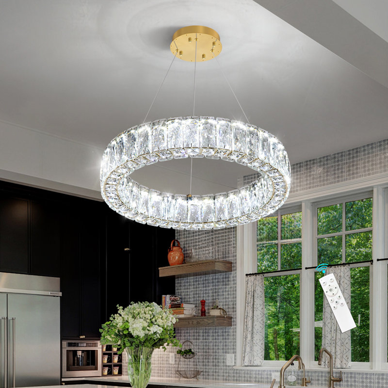 Modern Dimmable Crystal Ring Chandelier, Gold