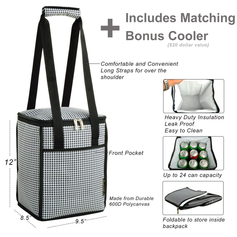 Houndstooth Black and White Insulated Picnic Cooler Bag