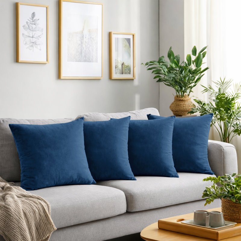 Crushed Velvet Cushion Cover Set (Set of 4), Navy Blue