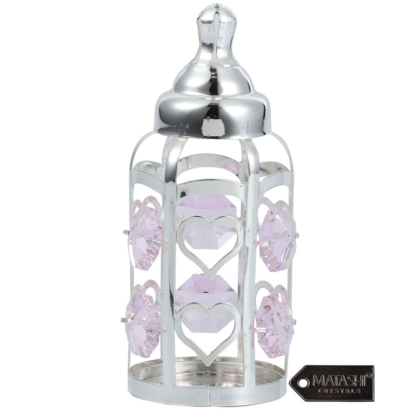 Ornement de biberon avec cristaux, H 3,25 po x l 1,75 po x P 1,75 po, Rose clair
