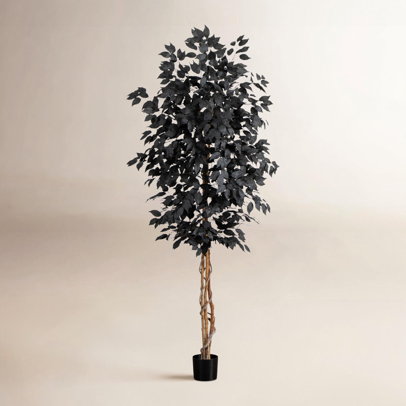 Ficus artificiel noir d'Halloween avec tronc naturel, H 84 po x l 32 po x P 32 po