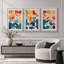 Abstrait, couleurs vives et abstraites «Œuvre abstraite et audacieuse bleu orange contemporain, images bohème de style Mid-Century moderne, impression numérique sur toile 3 pièces  -100707257-100707258