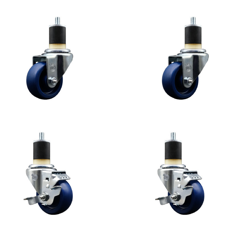 Ensemble de roulettes extensibles pivotantes en poly de 3 pouces de 1 à 7/8 pouces à 2 roues SCC