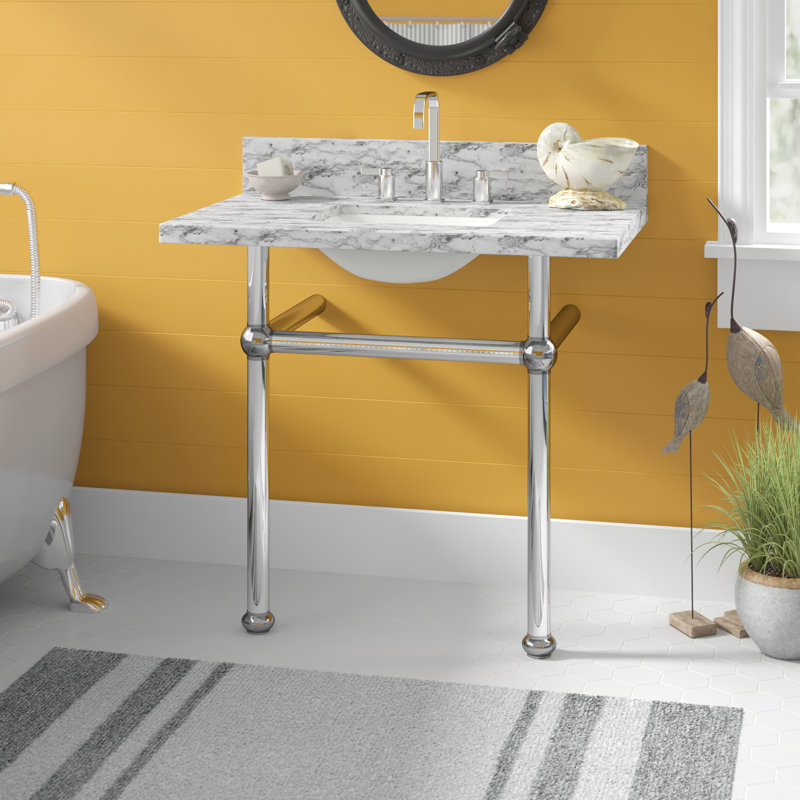 36-Inch Carrara Marble Vanity Top with Polished Chrome Base