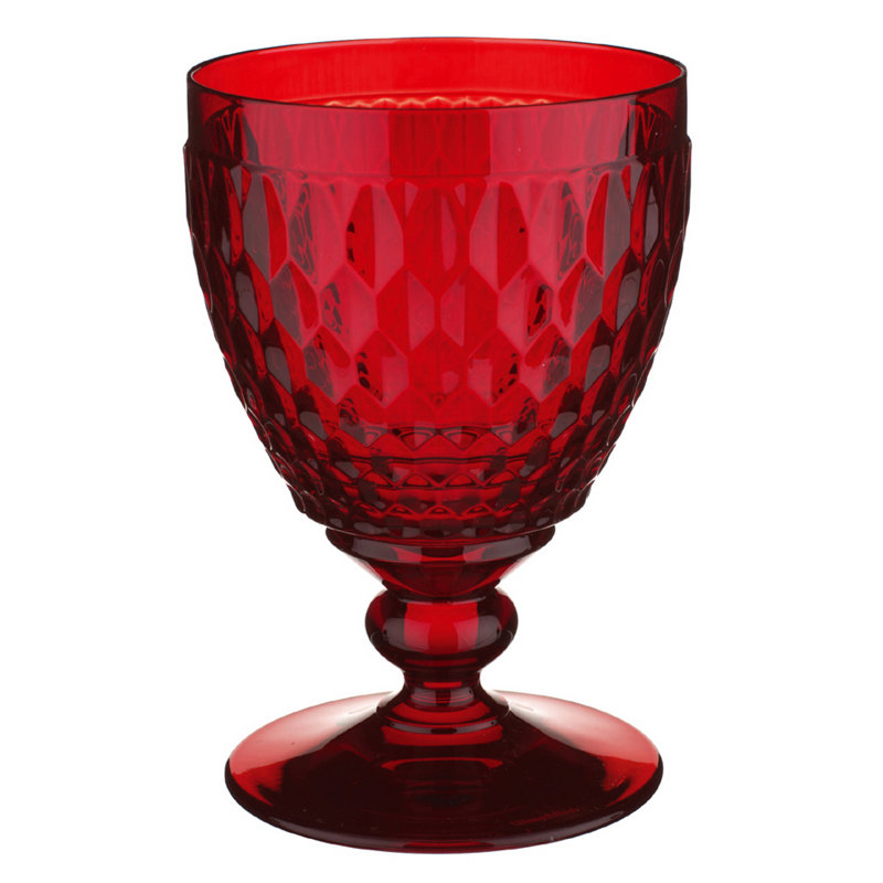 Boston Set/4 14 oz Water Goblets - Clear, Red, 14 oz.