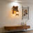 Rustic Farmhouse Lantern Wall Sconce With Wooden Bracket & Rope Accent