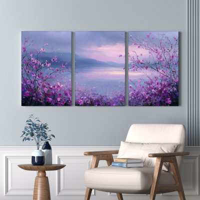 Tableau sur toile tendue à motif floral violet (paquet de 3)