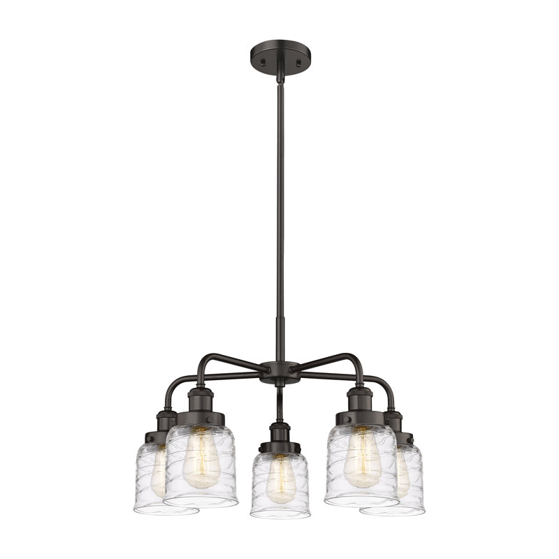 Bejtullah 5 - Light Glass Dimmable Chandelier, Clear Deco Swirl, Oil Rubbed Bronze