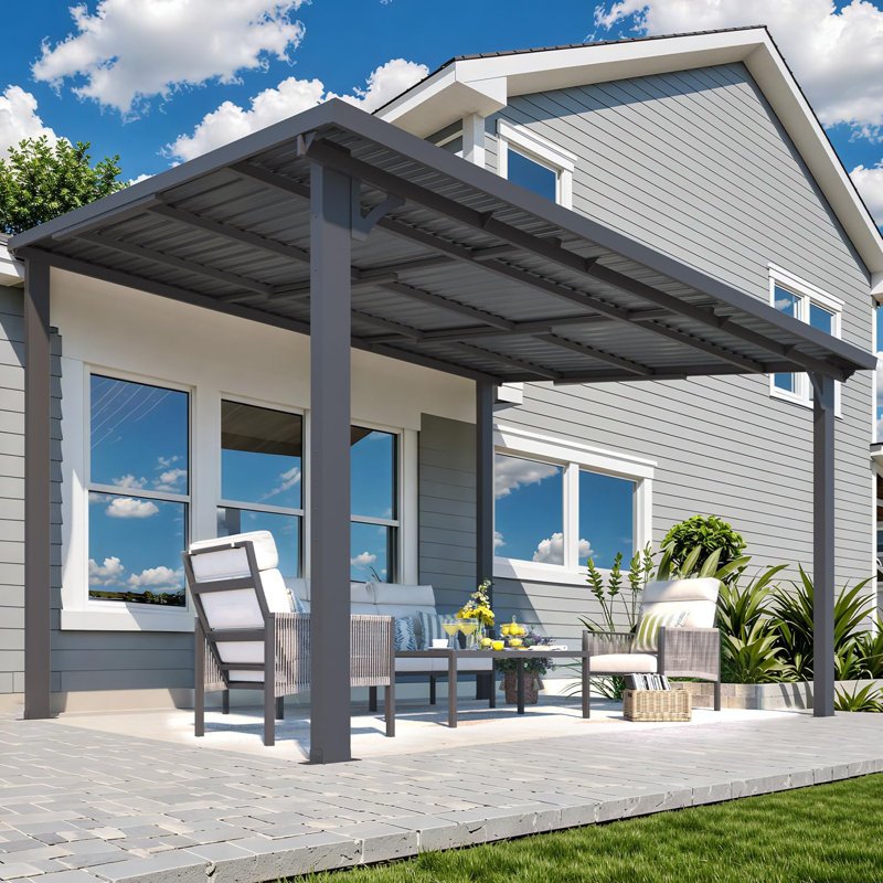 Wall-Mounted Heavy Duty Lean To Metal Pergolas And Gazebos, 98.4' H x 144" W x 110.4" D