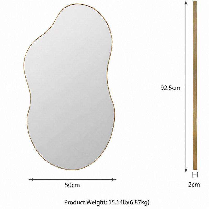 Asymmetrical Metal Framed Wall Accent Mirror, Brown, 92cm H x 50cm W