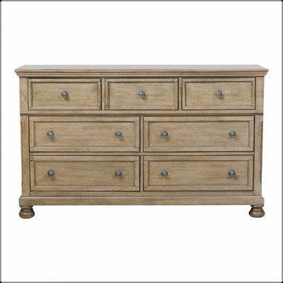 Commode classique à 7 tiroirs avec plateau à bijoux, finition grise traditionnelle pour un rangement élégant dans la chambre à coucher