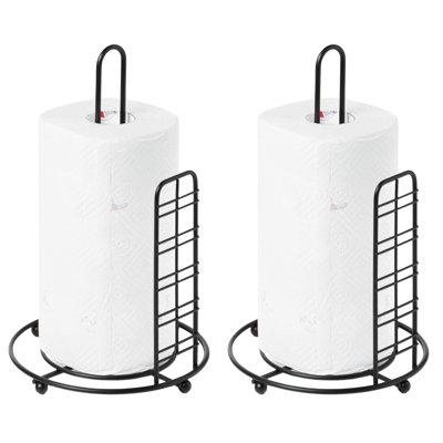 Ensemble de 2 porte-papier sur pied en fer noir autoportant robuste et robuste
