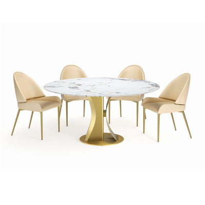 Akshayaa Round Stone Top Metal Base Dining Table