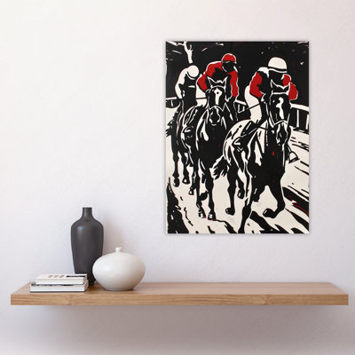 Jockeys in Horse Racing Scene Black Modernist Wall Art Print