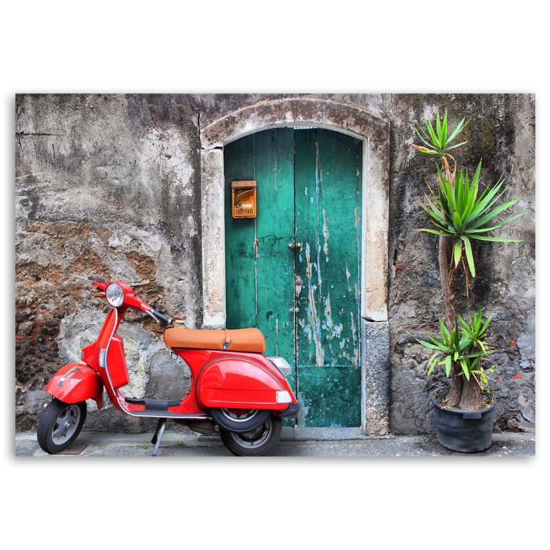 Red Vespa Tuscany - No Frame Print on Canvas, 60cm H x 90cm W