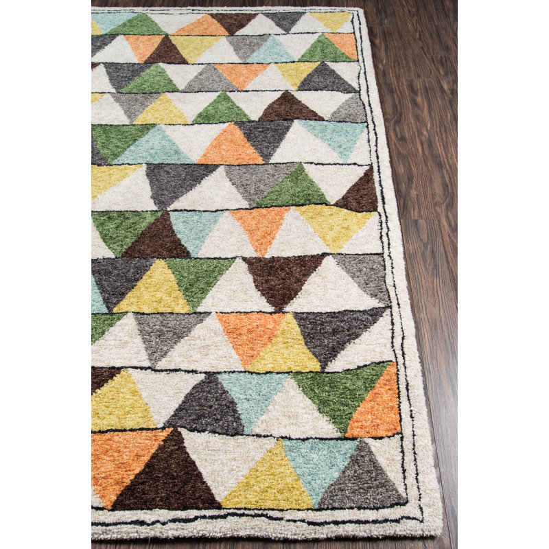 Tapis gris / brun / vert touffeté à la main Bungalow, Tapis de couloir 2 pi 3 po x 8 pi