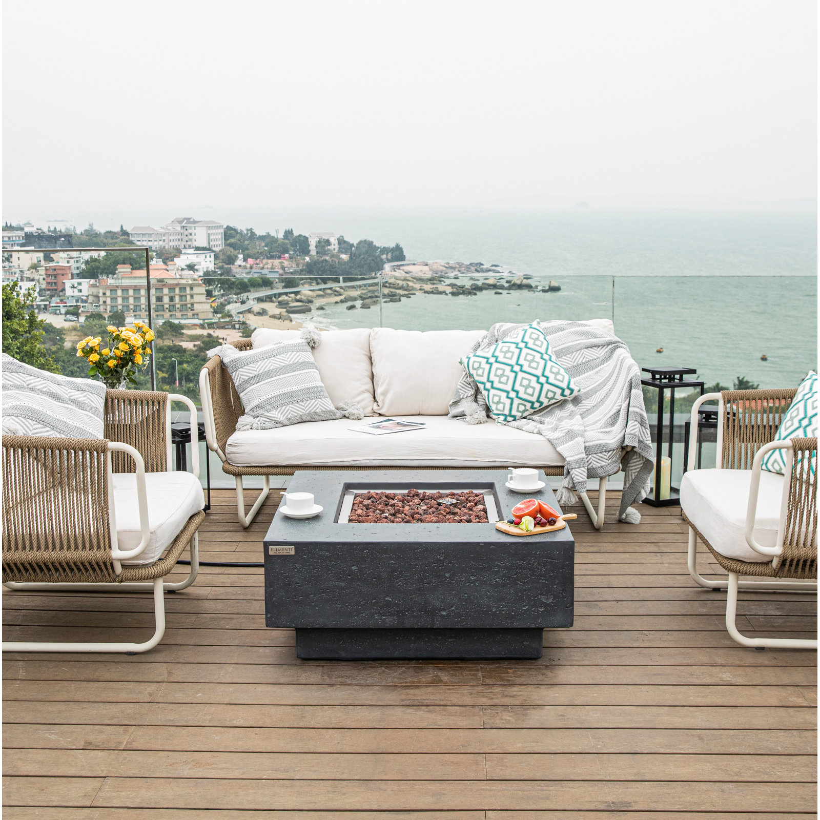 Square Fire Pit Table, Propane, Dark Gray