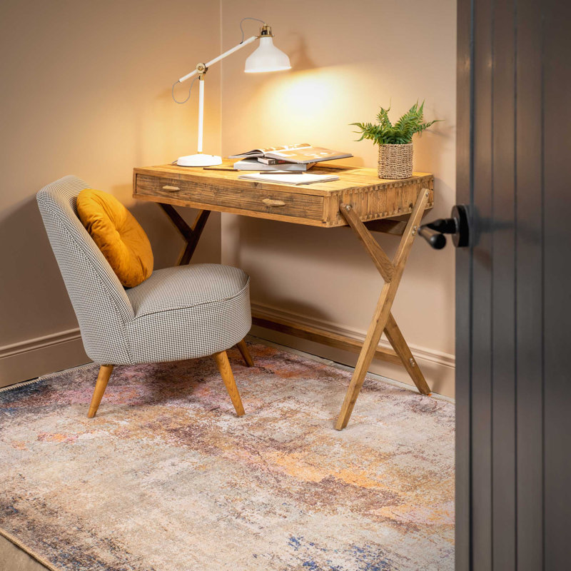 Machine Washable Beige Bronze Modern Abstract Distressed Living Room Area Rug, Rectangle 200 x 290cm