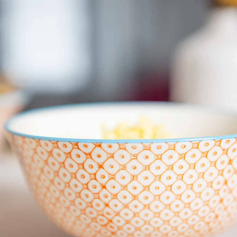 Nicola Spring Hand-Printed Cereal Bowls - 16cm - Orange - Pack of 6