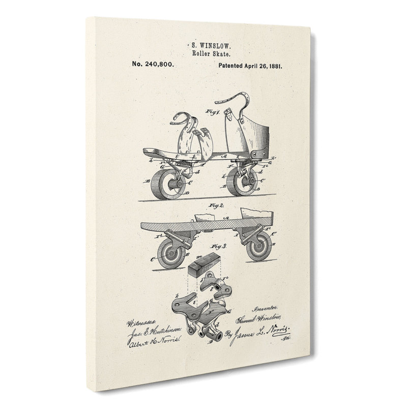 Roller Skate Patent - Wrapped Canvas Print, 50cm H x 35cm W x 3cm D