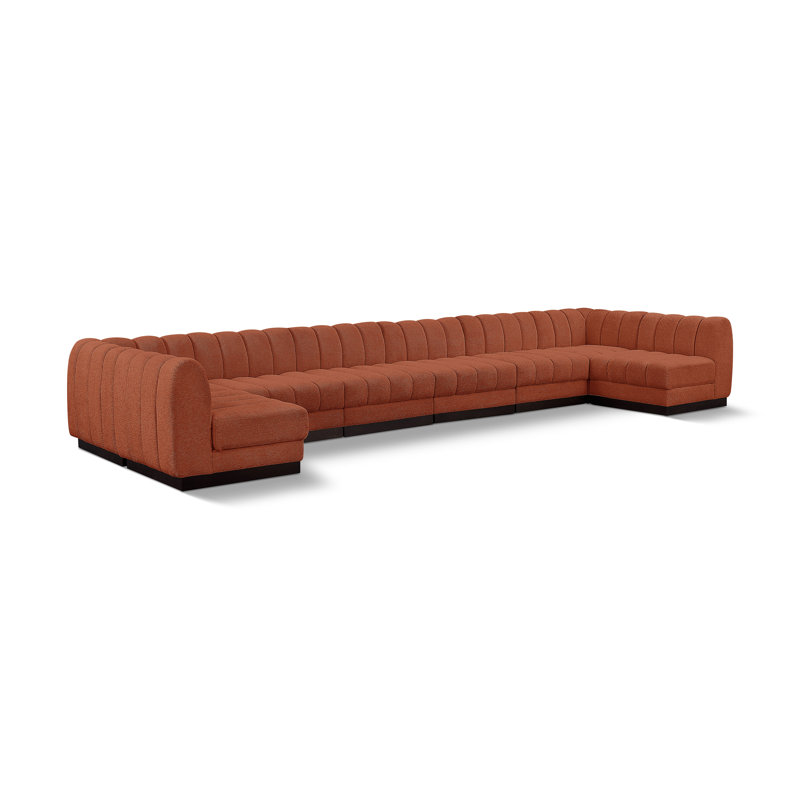 Canapé modulaire rembourré 8 pièces Quinn, Tissu cognac chenille