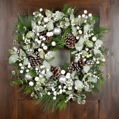 Mixed Pine With Pinecones And Ornaments Artificial Christmas Wreath - 28" - Unlit