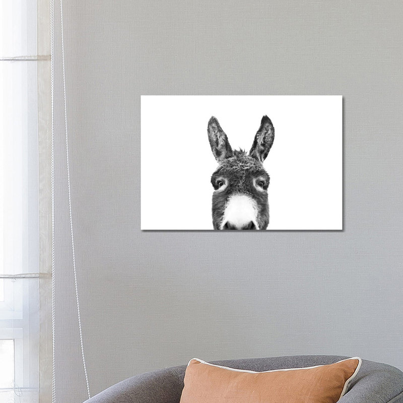 Peeking Donkey in Black & White 1 Piece Wrapped Canvas Wall Art, 66.04 cm H x 45.72 cm W x 1.91 cm D, Wrapped Canvas