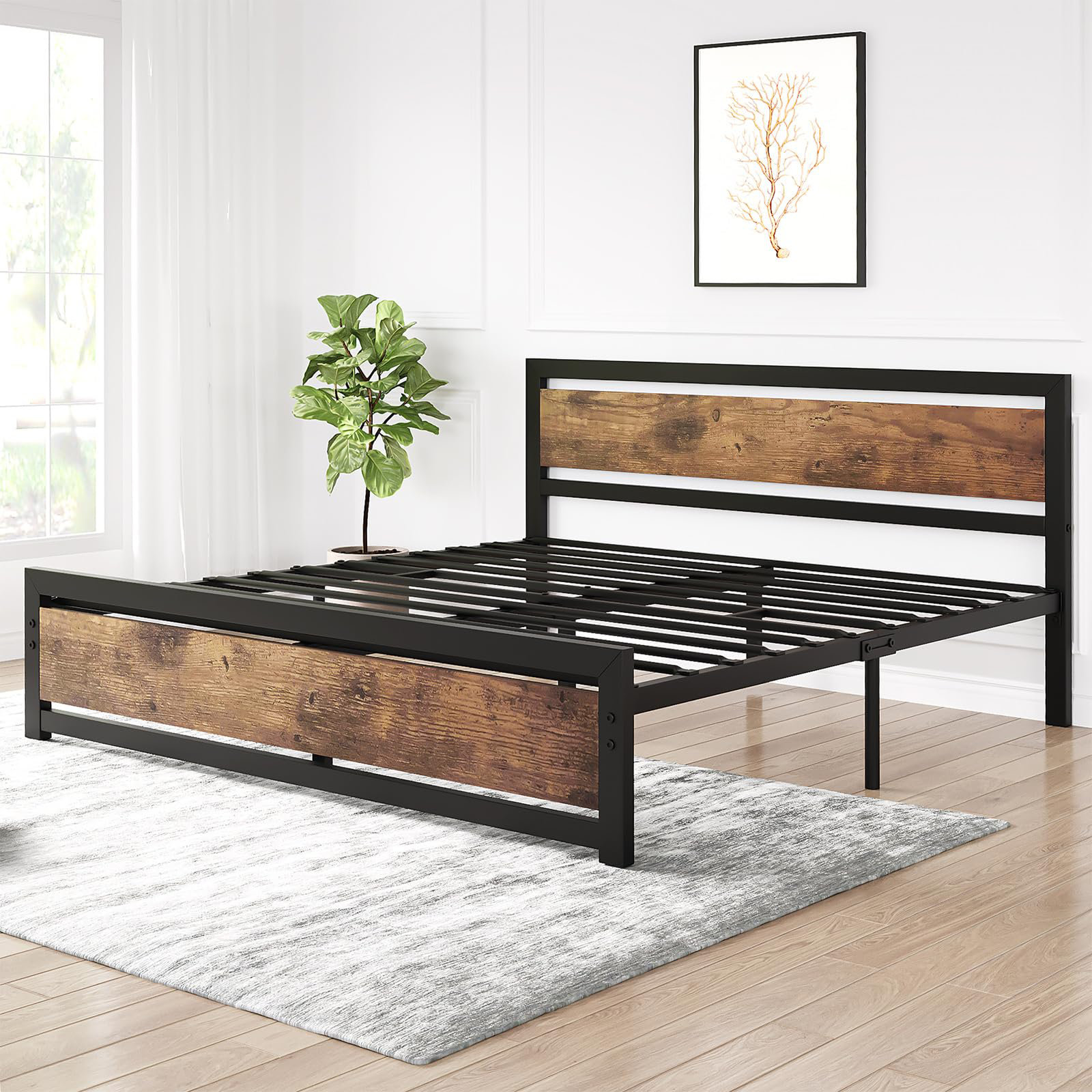 Yuan Home Full Size Bed Frame, Industrial Full Bed Platform With ...