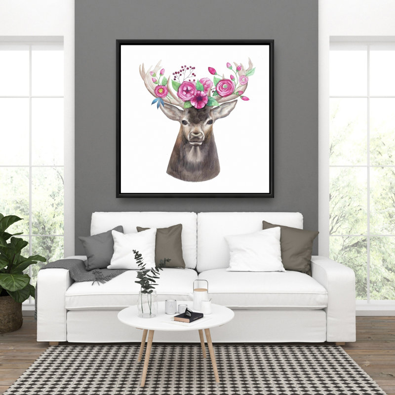 "Tête de cerf avec des fleurs" sur toile
