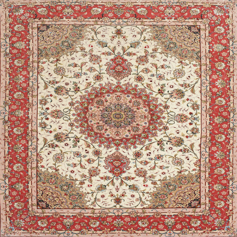 Tapis décoratif rouge Durazo oriental, Carré 7 pi