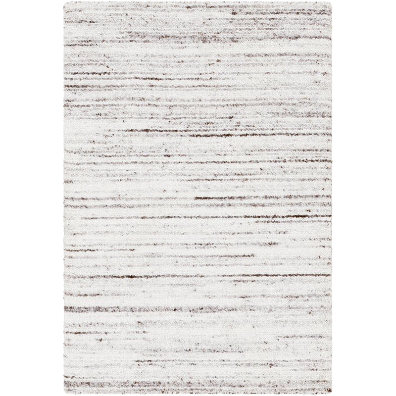 Tapis rayé brun / crème fait à la main Chizarm, Rectangle 2 pi x 3 pi