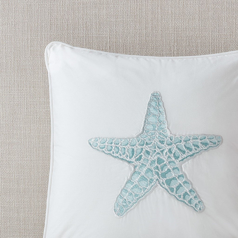 Coussin décoratif carré 16 x 16 po étoile de mer brodée, coussin décoratif hypoallergénique