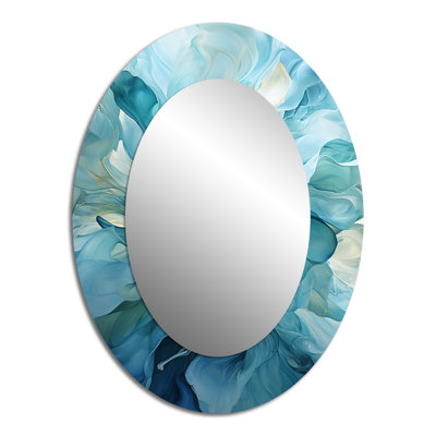 Aqua Blue And White Serenity Swirl IV - Blue Oval Wall Mirror Decor