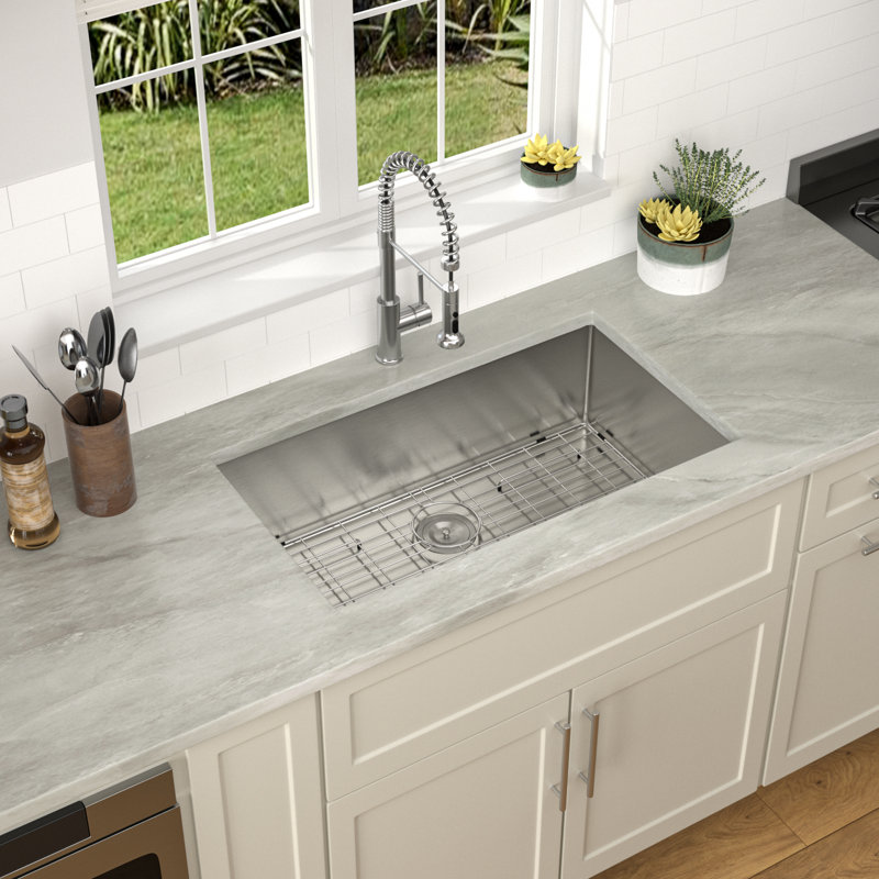 Évier de cuisine en acier inoxydable à une cuve fixé sous le comptoir, 10" H x 32" W x 19" D