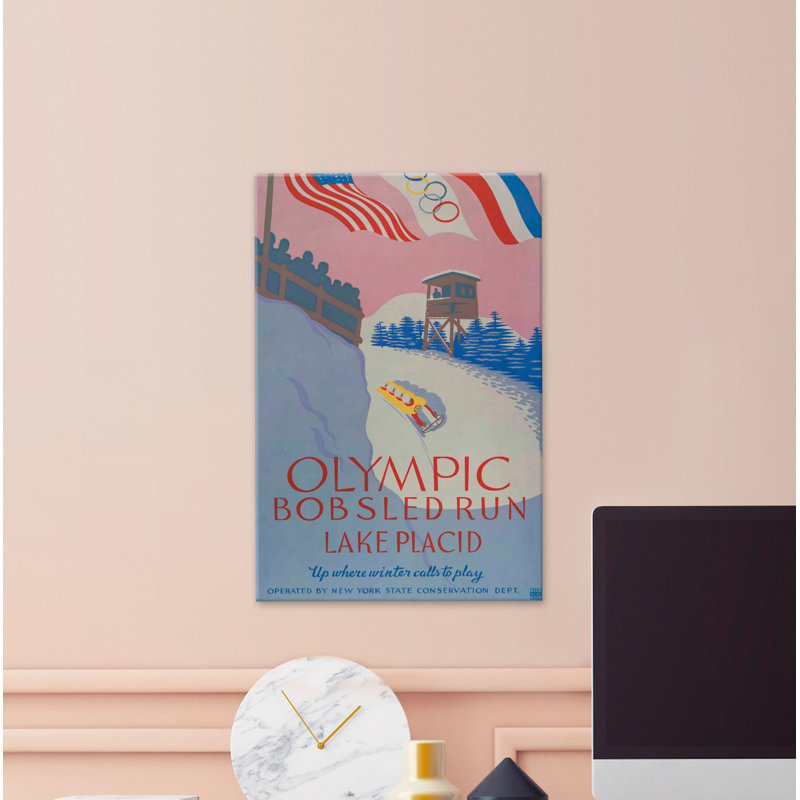 « olympique bobsled run », affiche rétro sur toile tendue, H 60 po x l 40 po