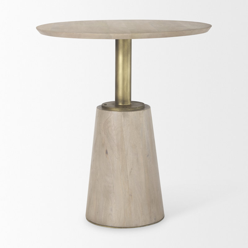 Round Metal Base Dining Table, Light Brown, Gold