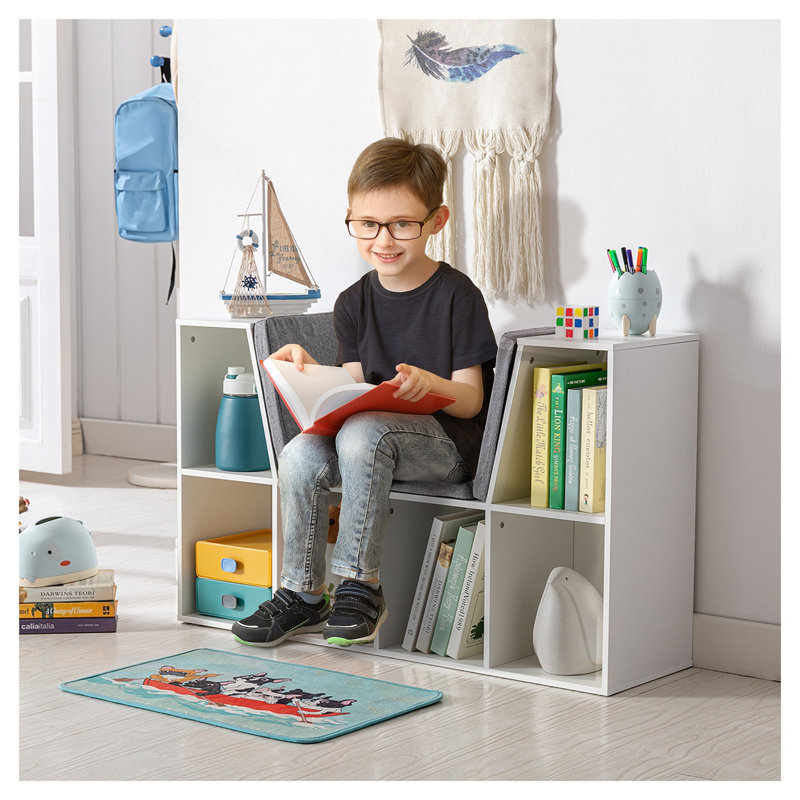 Bibliothèque pour enfants avec coin lecture et siège rembourré HOMcom, White