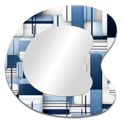 Harmonie de blocs géométriques blancs et bleus - décor d'art géométrique en métal - miroir mural moderne et irrégulier