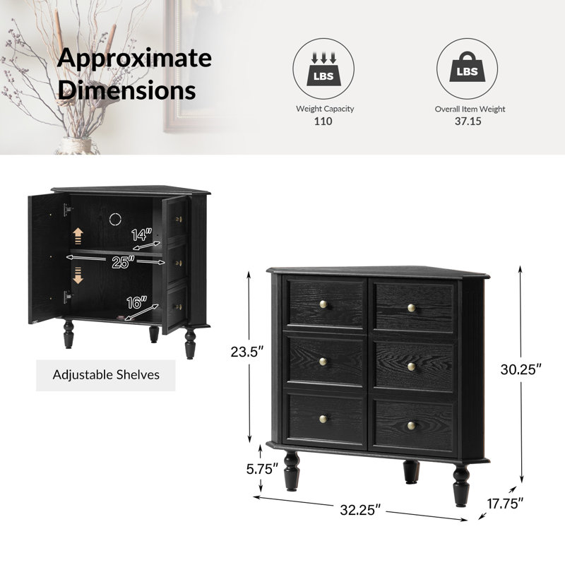 Geordon Transitional 32.25"W 2-Door Corner Cabinet with Spindle Legs, Black
